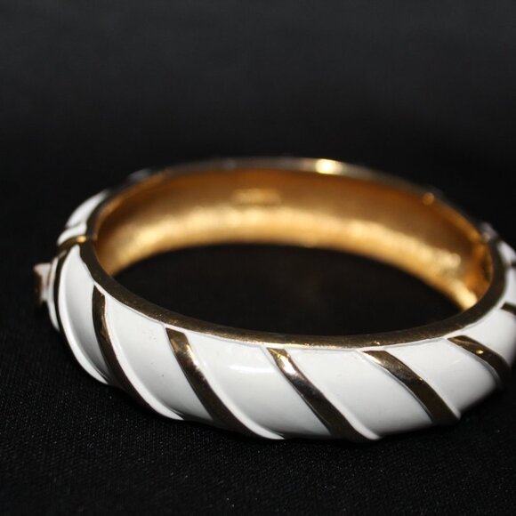 Monet White and Gold Hinge Cuff Bracelet - Picture 1 of 7